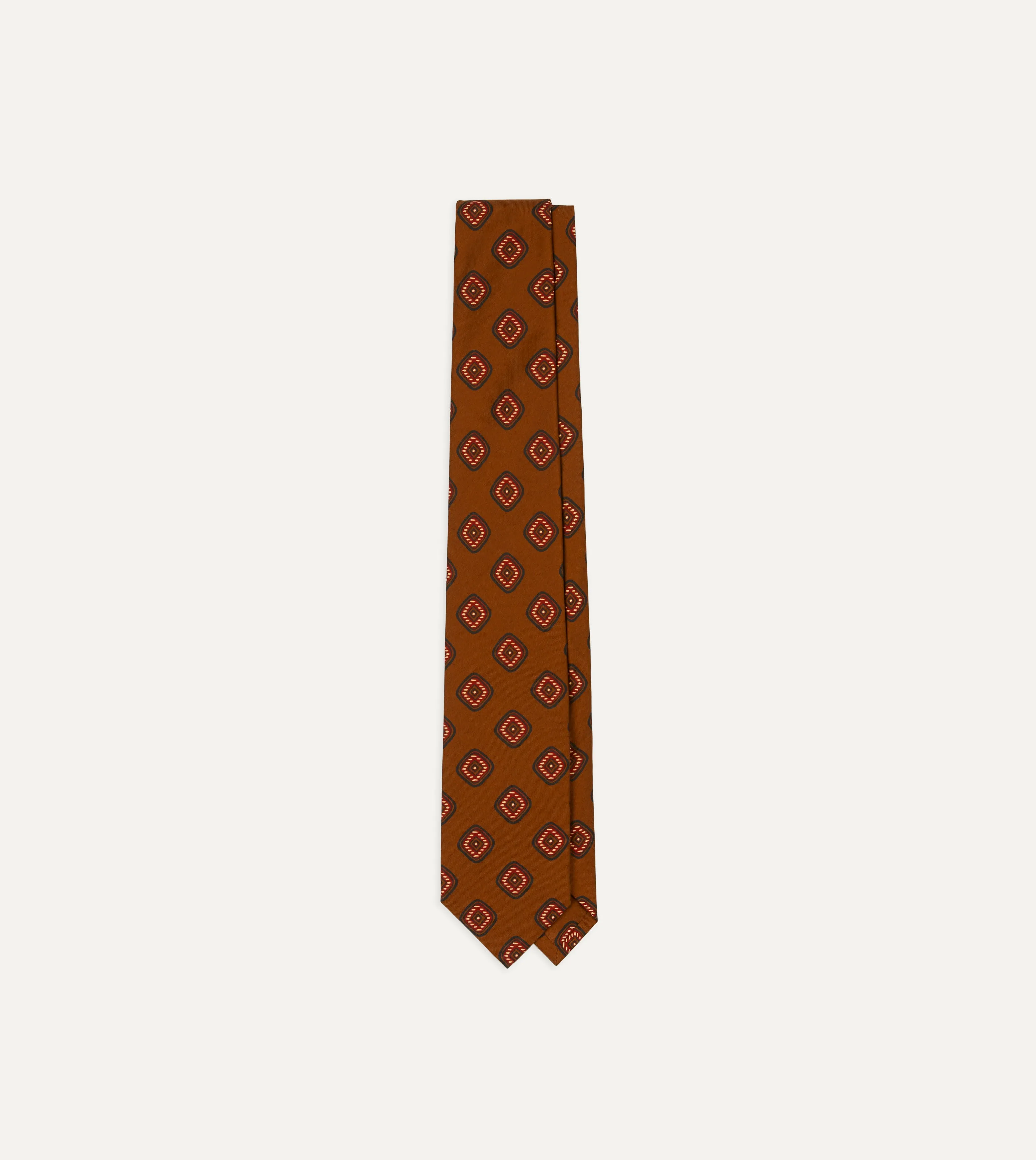 Brown Tile Print 36oz Madder Silk Self Tipped Tie