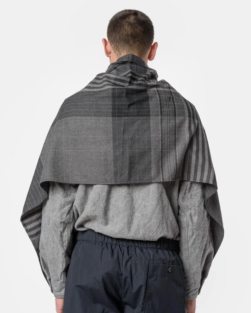 Button Shawl in Grey and Black Plaid