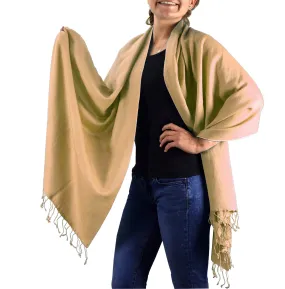 Camel Peach Couture Pashmina Silk Wrap 70% Cashmere & 30% Silk Blend