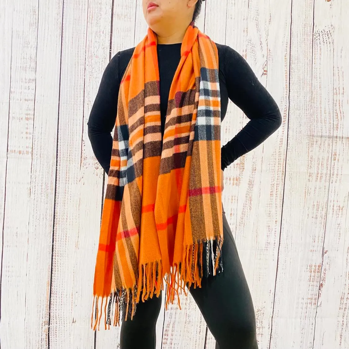 Cashmere Feel Unisex Plaid Long Scarfs