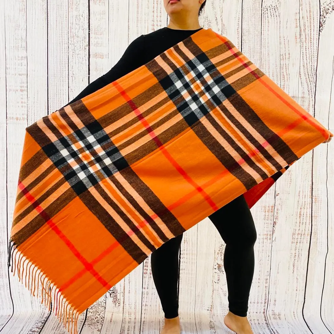 Cashmere Feel Unisex Plaid Long Scarfs