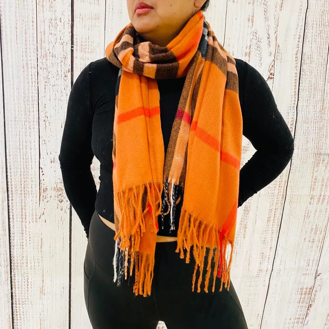 Cashmere Feel Unisex Plaid Long Scarfs