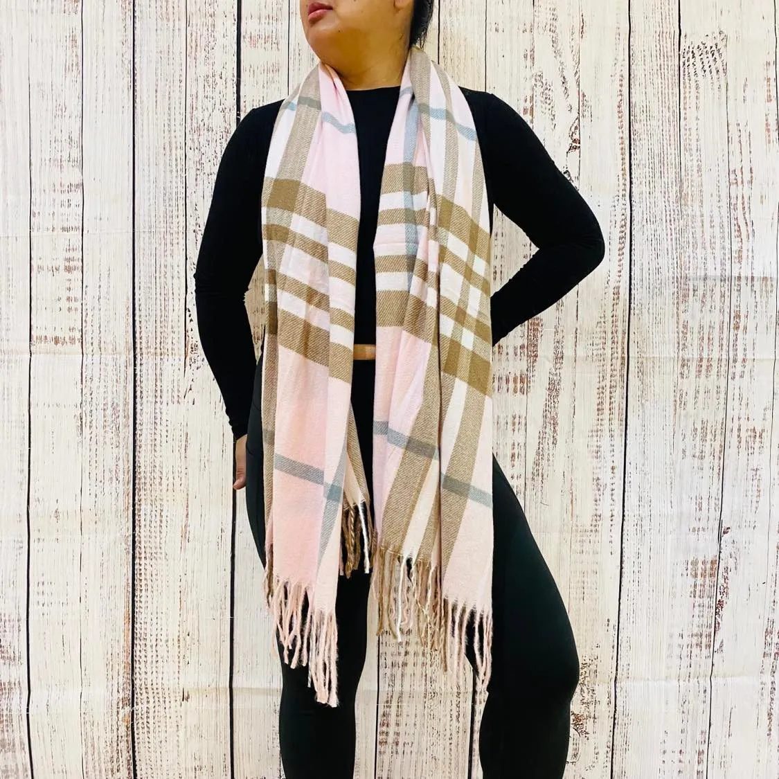 Cashmere Feel Unisex Plaid Long Scarfs