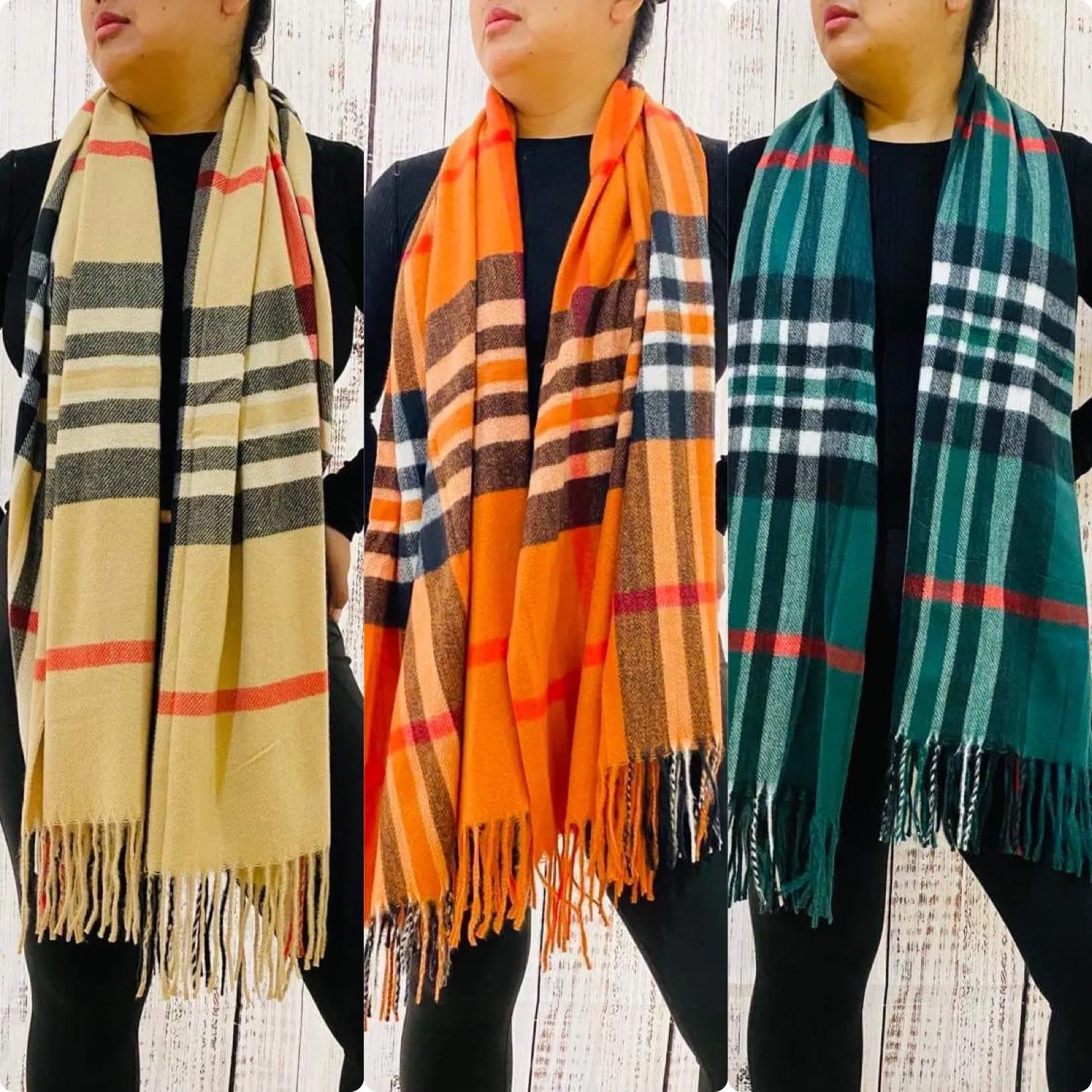 Cashmere Feel Unisex Plaid Long Scarfs