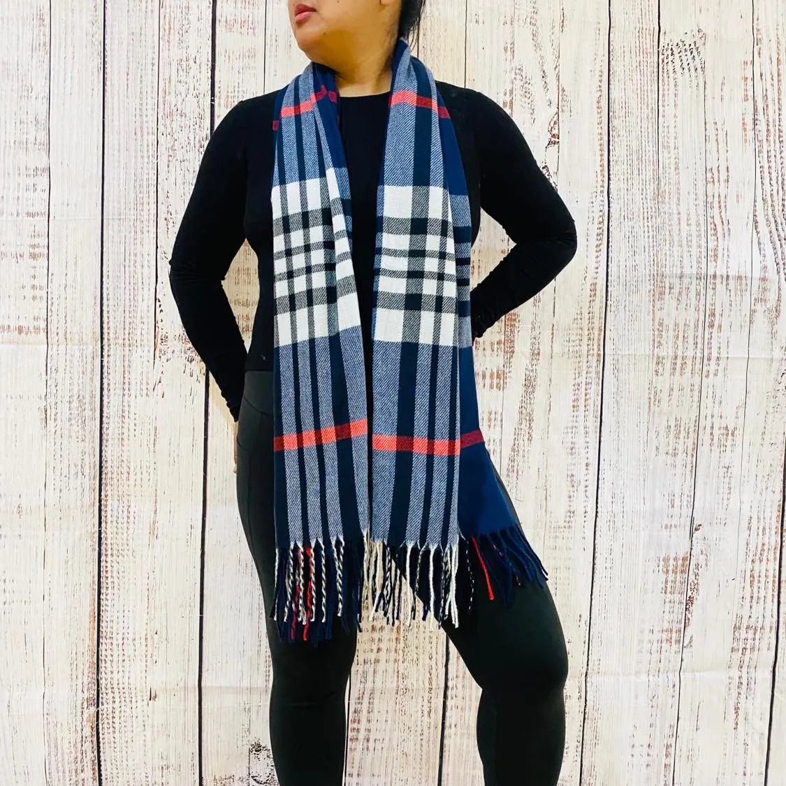 Cashmere Feel Unisex Plaid Long Scarfs