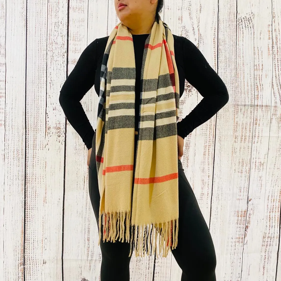 Cashmere Feel Unisex Plaid Long Scarfs