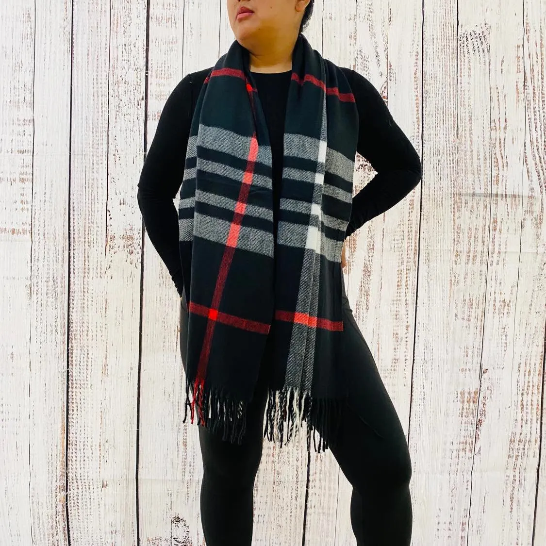 Cashmere Feel Unisex Plaid Long Scarfs