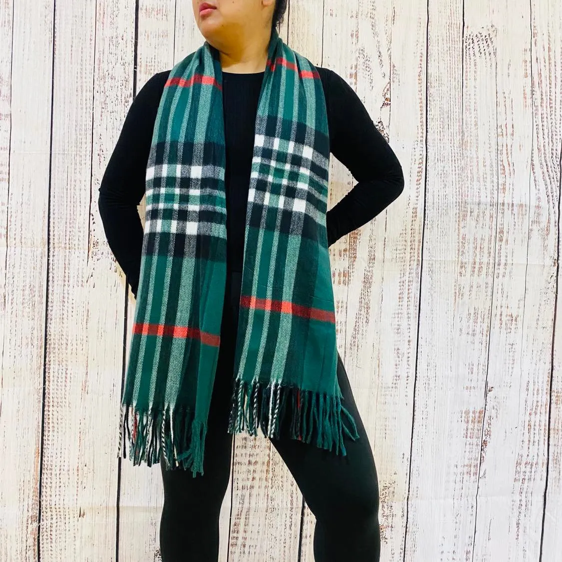 Cashmere Feel Unisex Plaid Long Scarfs