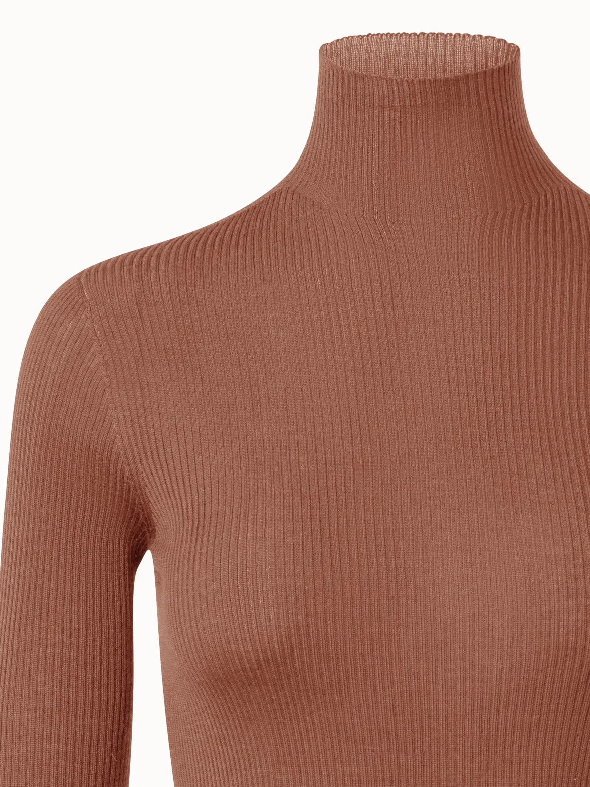 Cashmere Silk Fine Rib Mock Neck