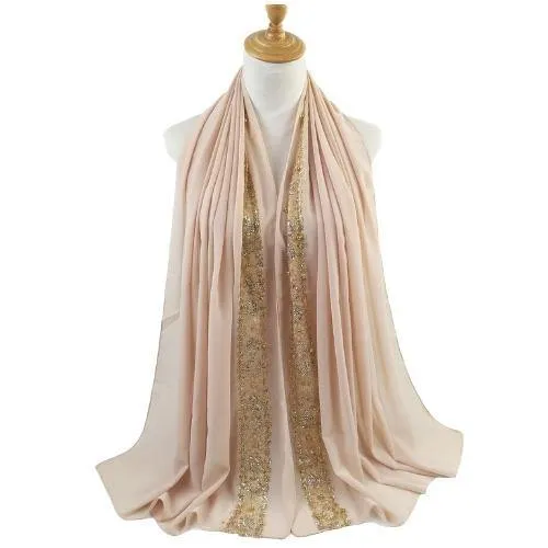 Chiffon Arabian Lace Glittter Trim - Beige