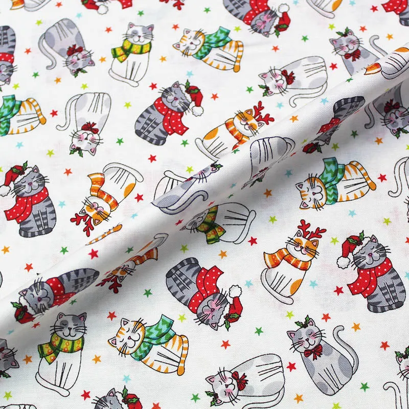 Christmas Cotton - White - Festive Cats