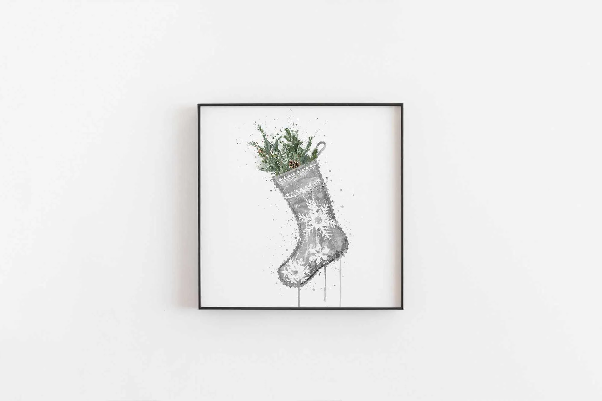 Christmas Stocking Wall Art Print , Contemporary and Stylish Christmas Decoration Alternative Xmas Decor