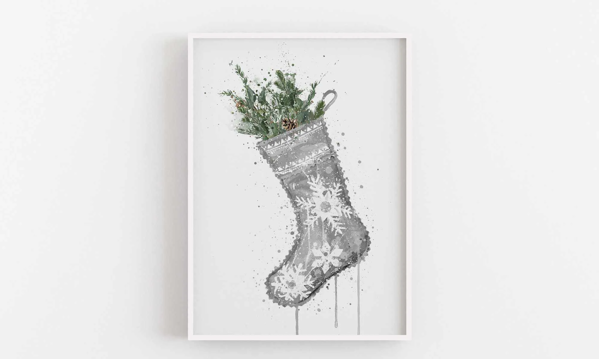 Christmas Stocking Wall Art Print , Contemporary and Stylish Christmas Decoration Alternative Xmas Decor