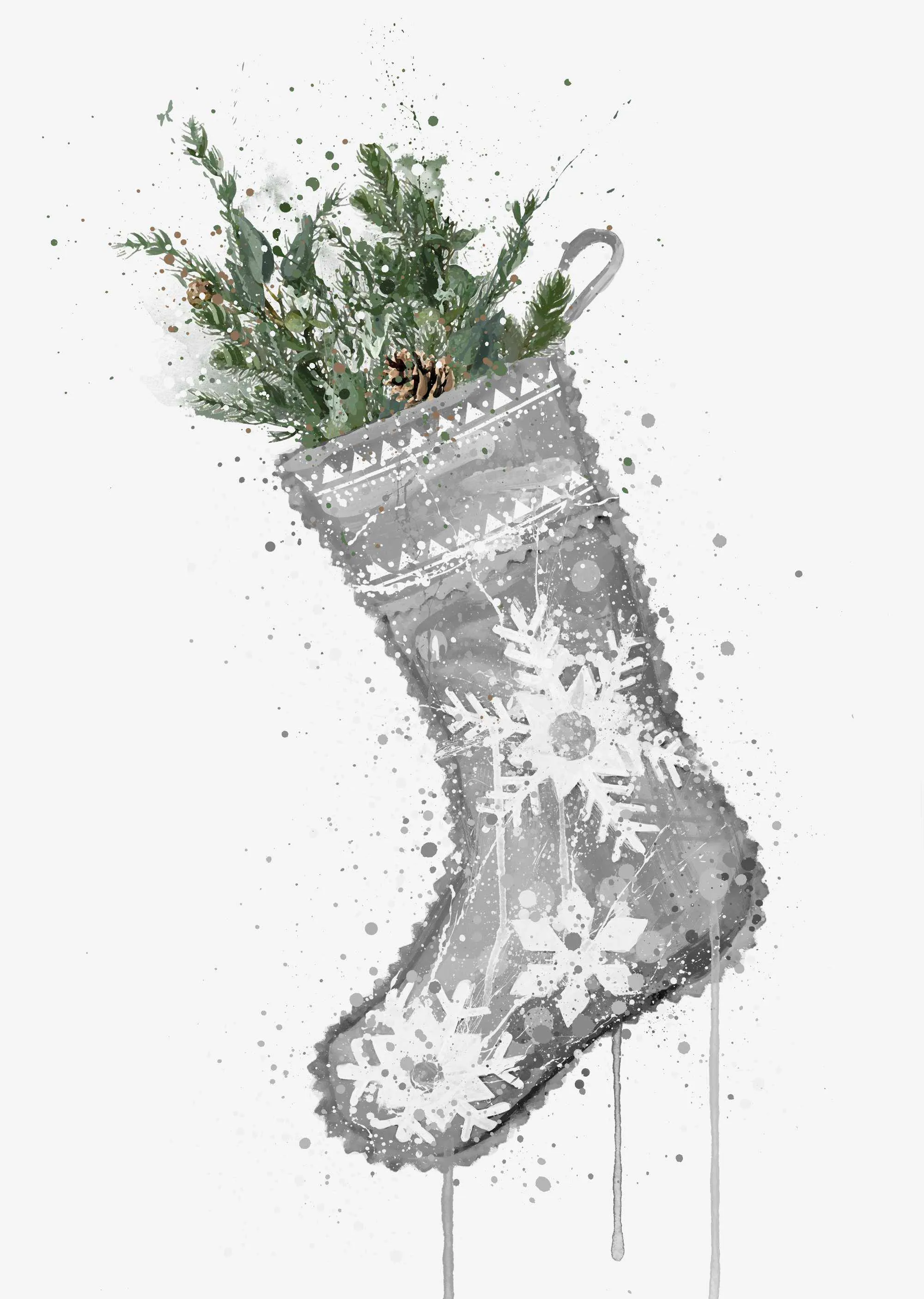 Christmas Stocking Wall Art Print , Contemporary and Stylish Christmas Decoration Alternative Xmas Decor