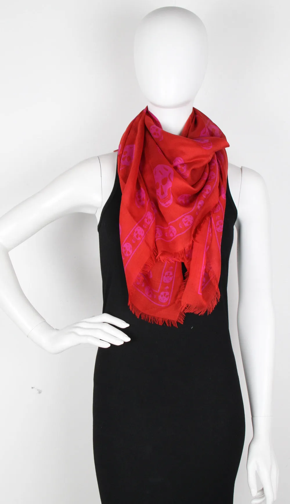 Classic Skull Scarf Pashmina, Flame/Fuchsia