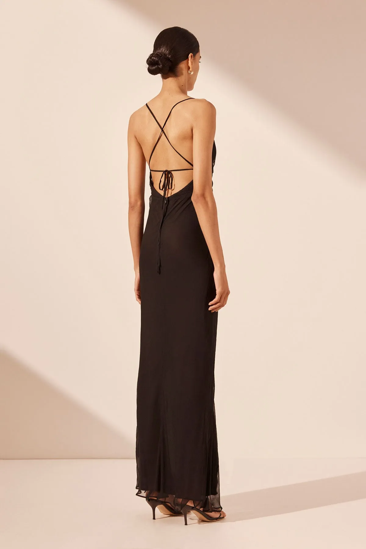 CLAUDE LACE BACK BIAS MAXI DRESS - BLACK