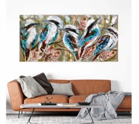 Coastal kookaburra and banksia - original on Belgian linen 75 x150 cm