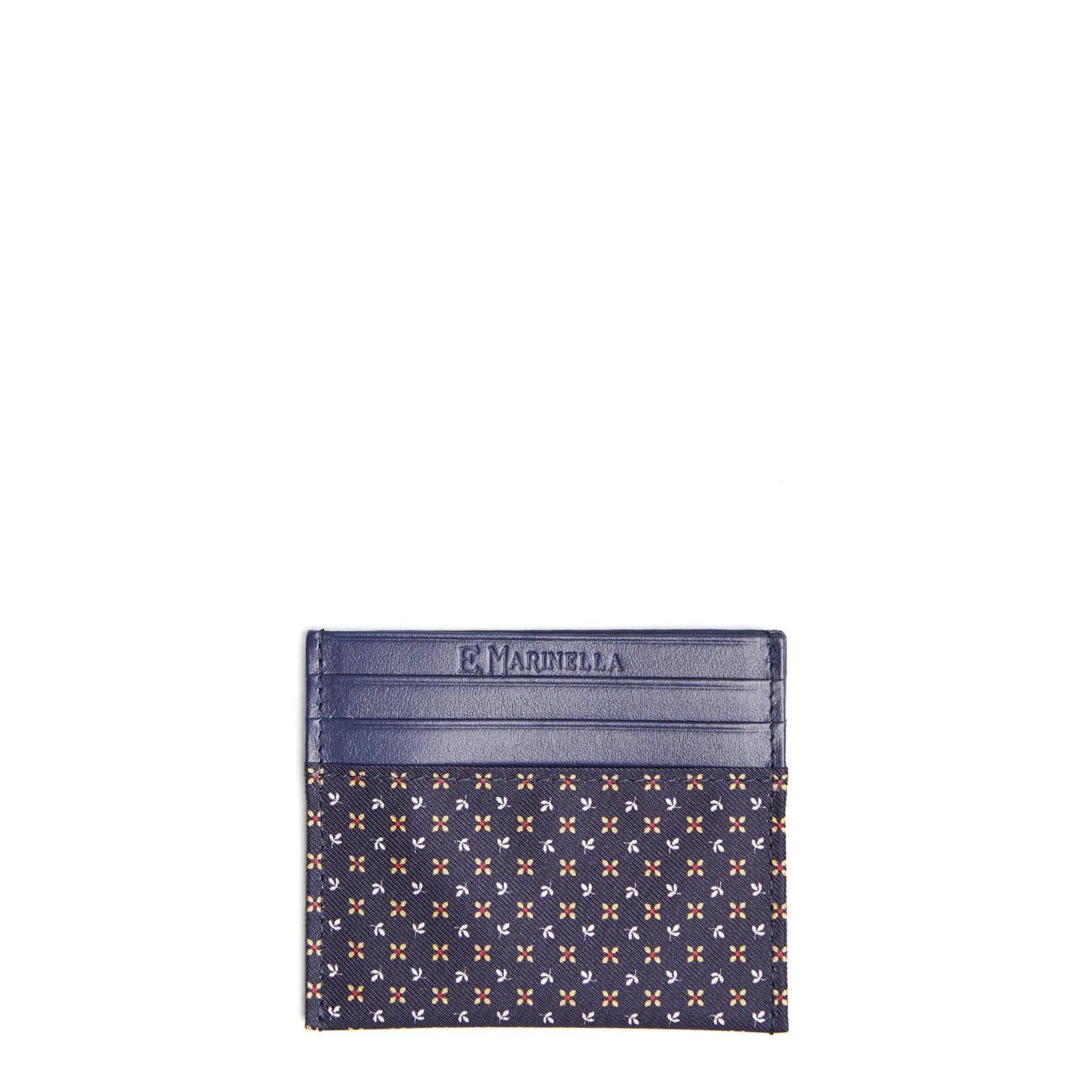 DARK BLUE SILK AND LEATHER CREDIT CARD HOLDER