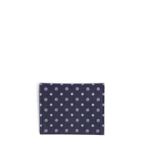 DARK BLUE SILK AND LEATHER FOLDING CARD HOLDER