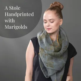 Dark Ocean Marigold Handmade Organza Silk Natural Dyed Long Scarf/ Stole