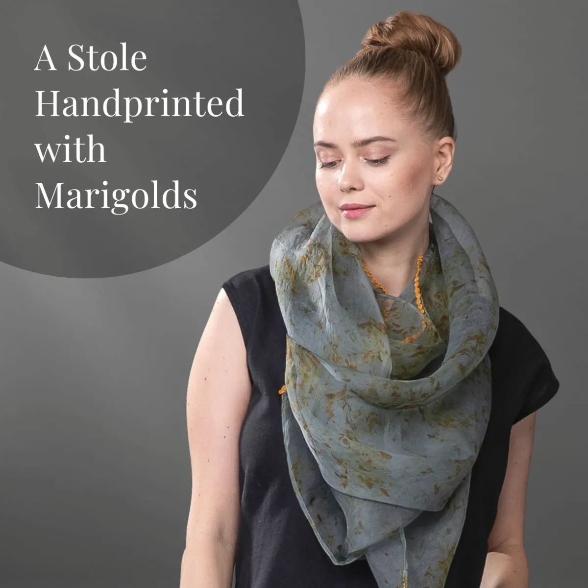 Dark Ocean Marigold Handmade Organza Silk Natural Dyed Long Scarf/ Stole