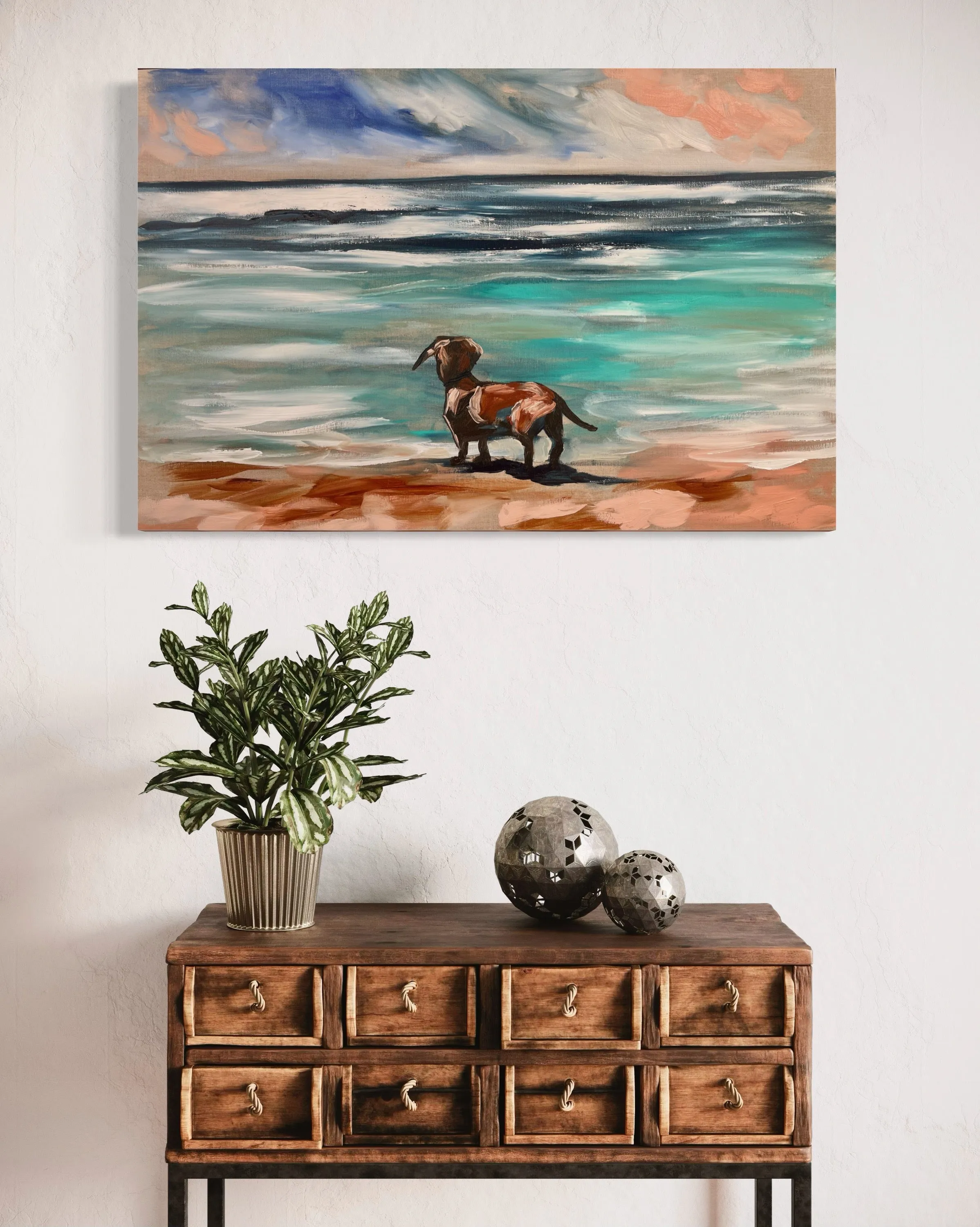 Dog beach day - 60x90cm - original on Belgian linen