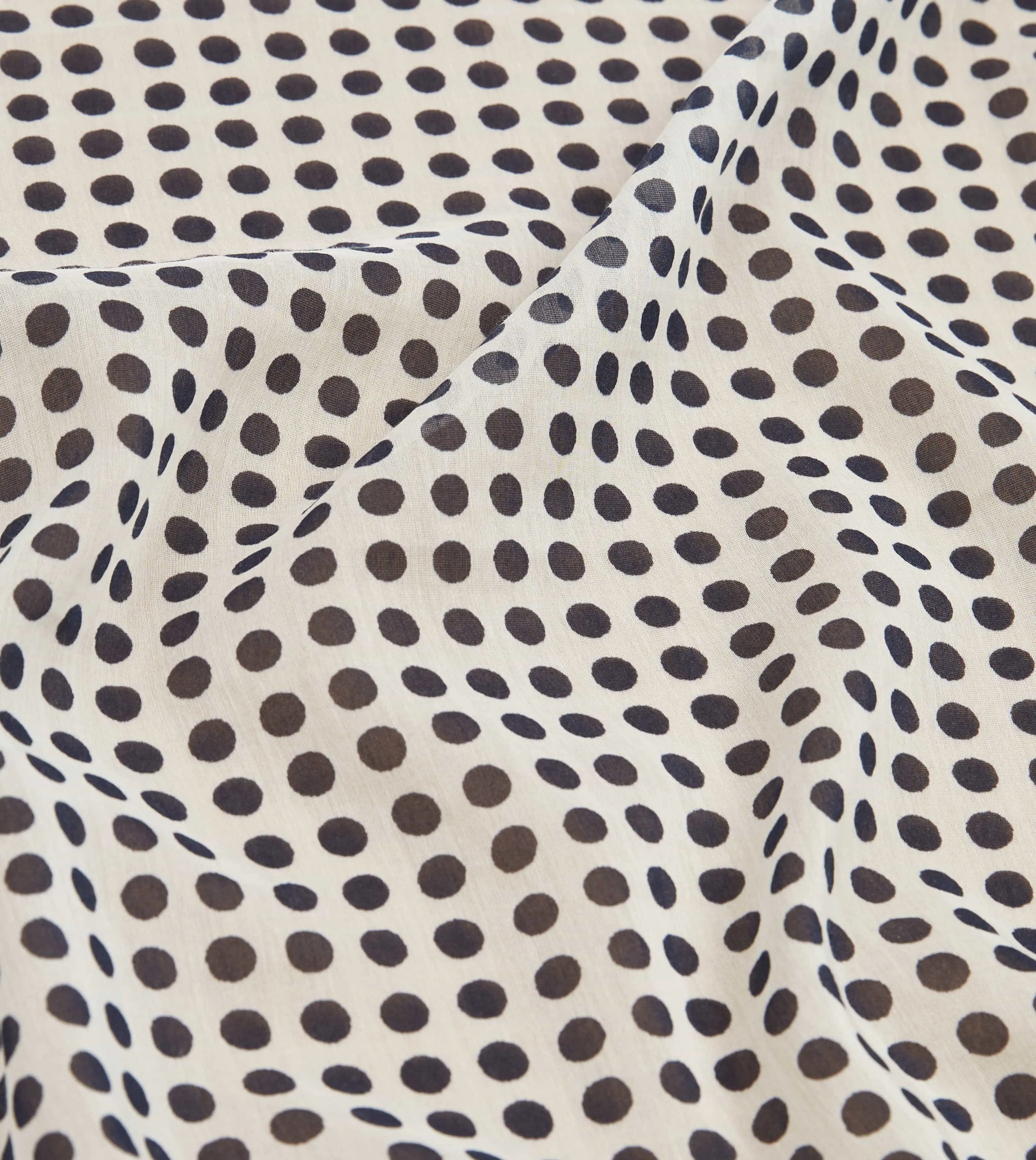 Ecru and Navy Spots Print Silk-Cotton Bandana