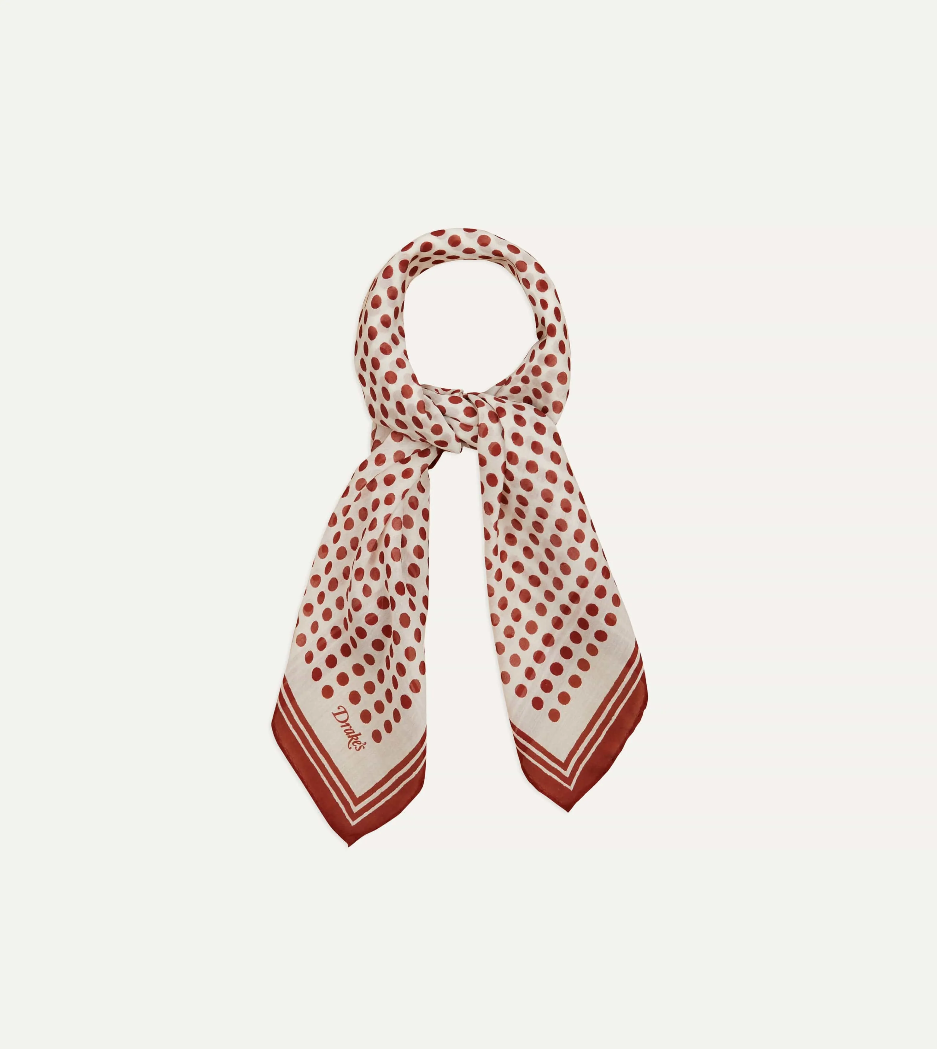 Ecru and Red Spots Print Silk-Cotton Bandana