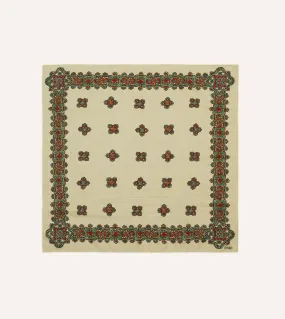 Ecru Medallion Print Cotton-Silk Bandana