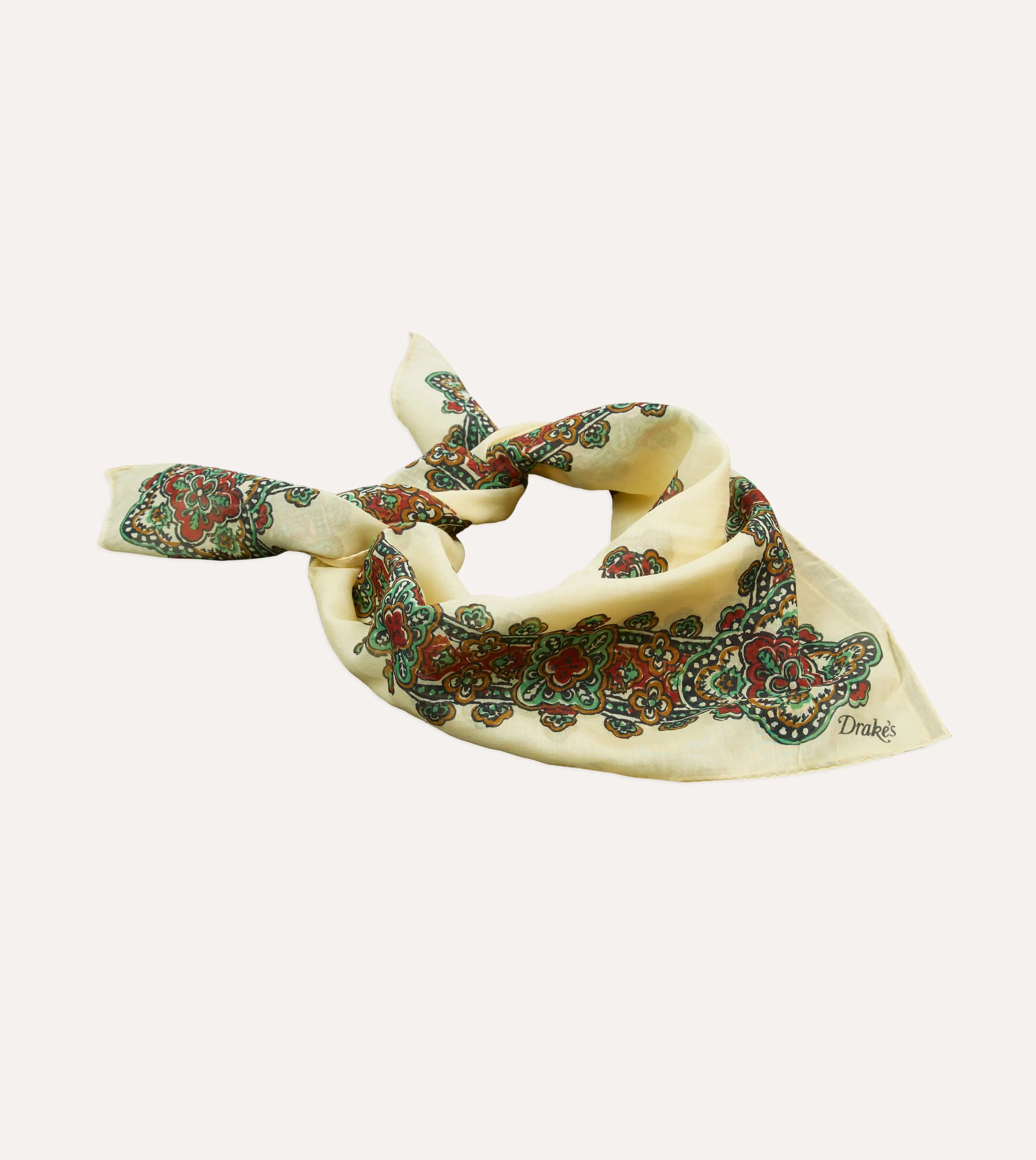 Ecru Medallion Print Cotton-Silk Bandana