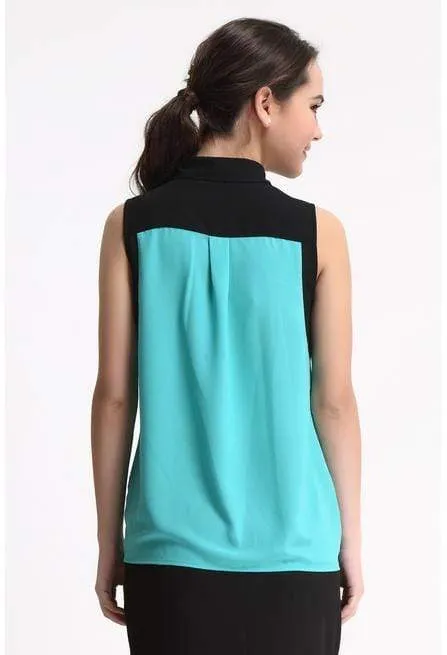 Ella Color Contrast Sleeveless Maternity Top Turquoise