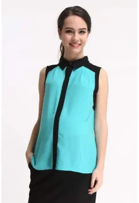 Ella Color Contrast Sleeveless Maternity Top Turquoise