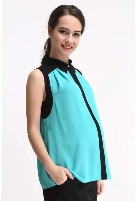 Ella Color Contrast Sleeveless Maternity Top Turquoise