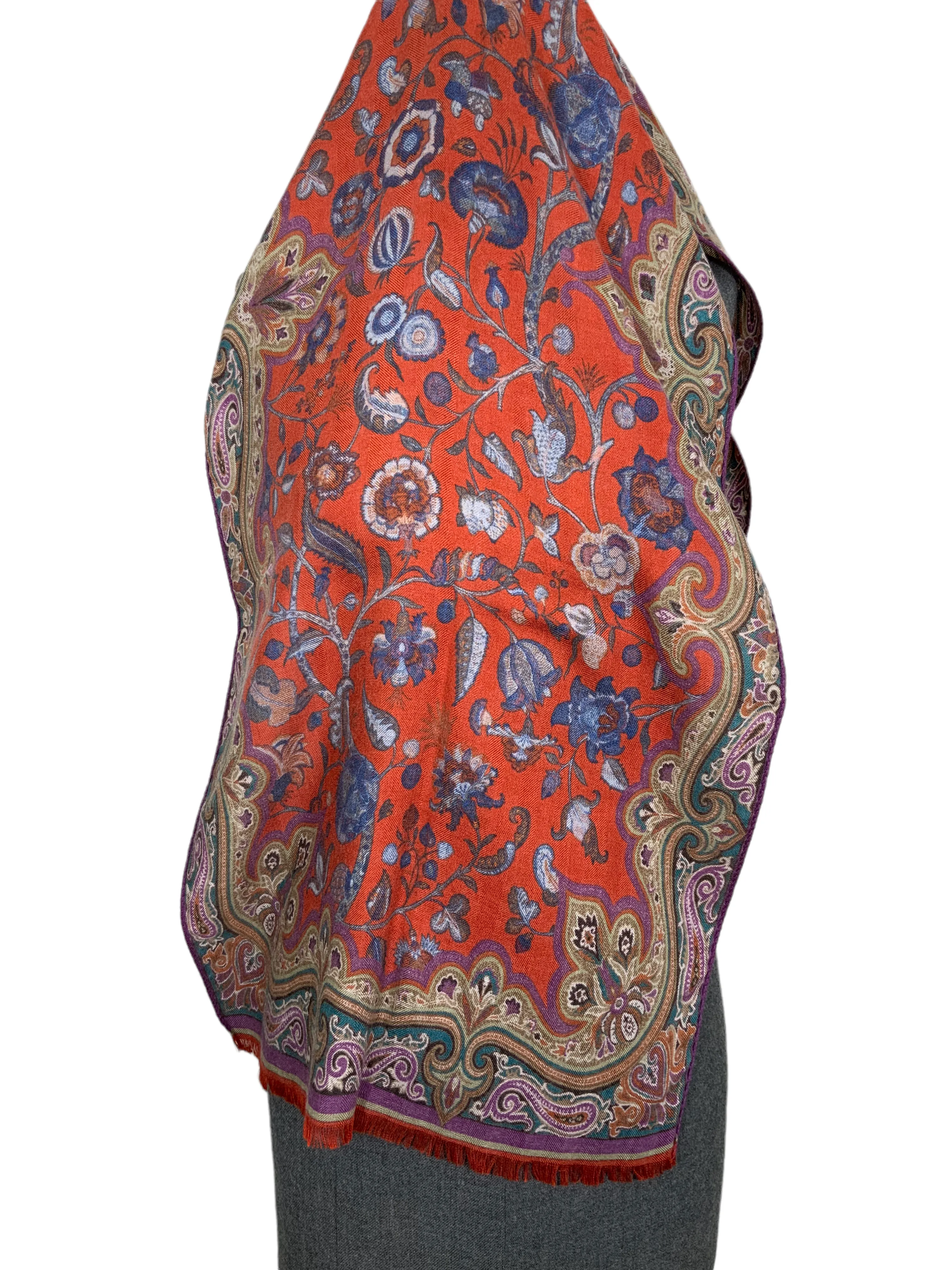 ETRO Paisley Printed Fringe Oblong Scarf