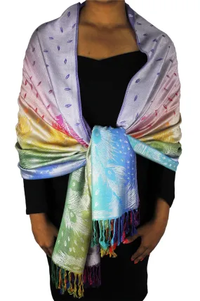 Faded Lavender Peach Couture Rainbow Silky Tropical Colorful Exotic Pashmina Wrap Shawl Scarf