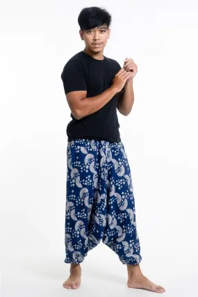 Fan Prints Men's Low Cut Cotton Harem Pants in Indigo