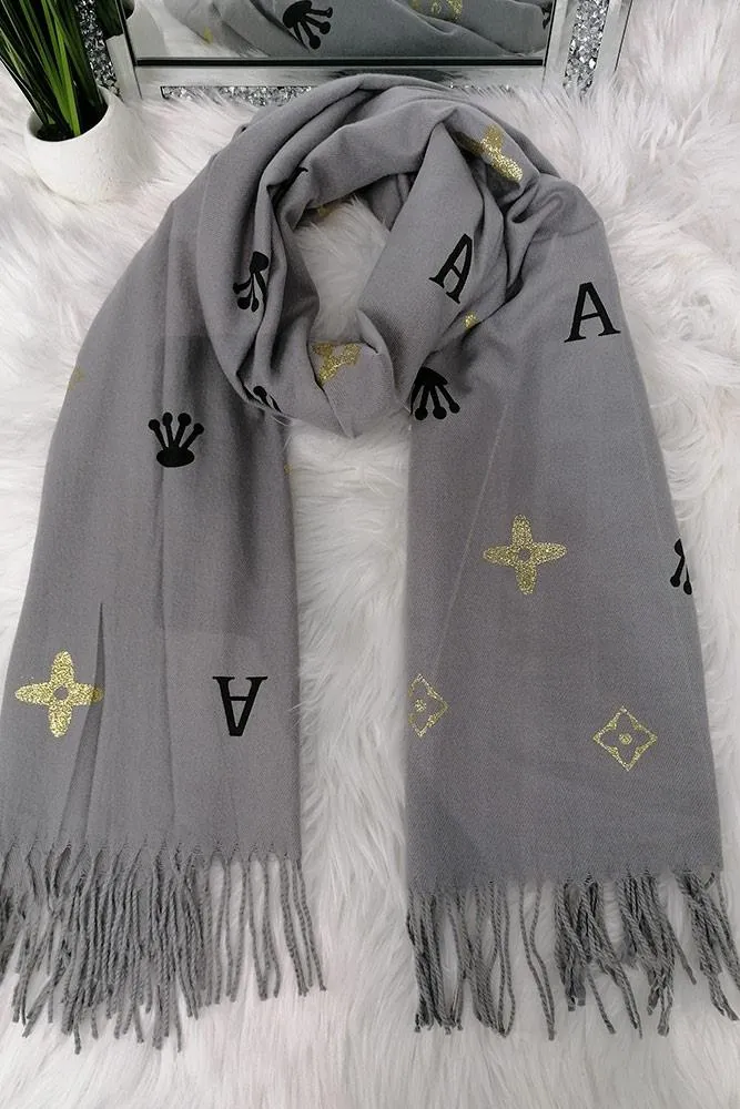 Foil Geometric Print Tassels Scarves