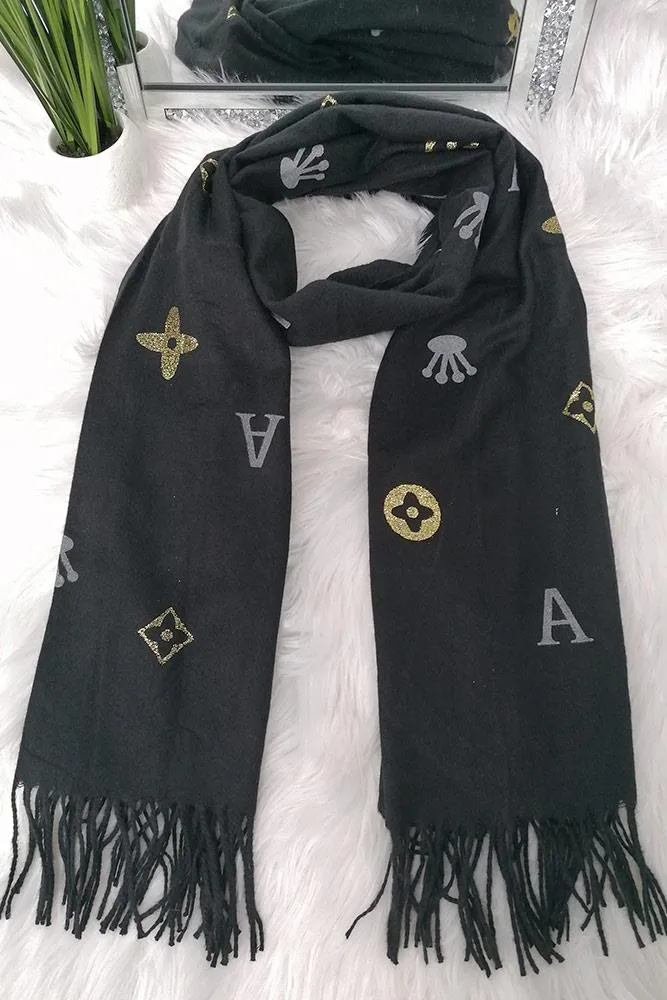 Foil Geometric Print Tassels Scarves