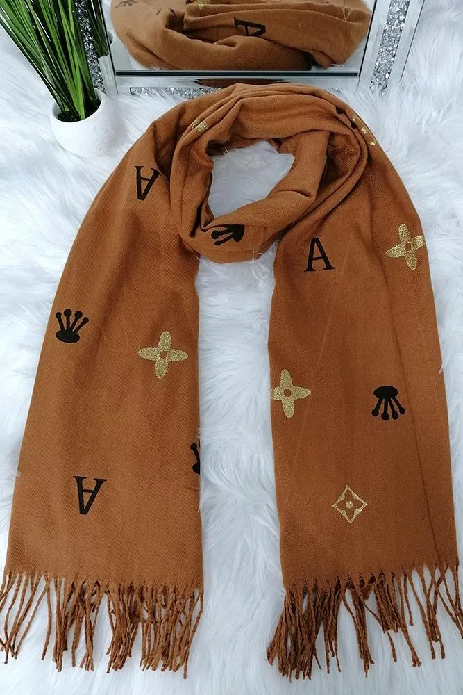 Foil Geometric Print Tassels Scarves