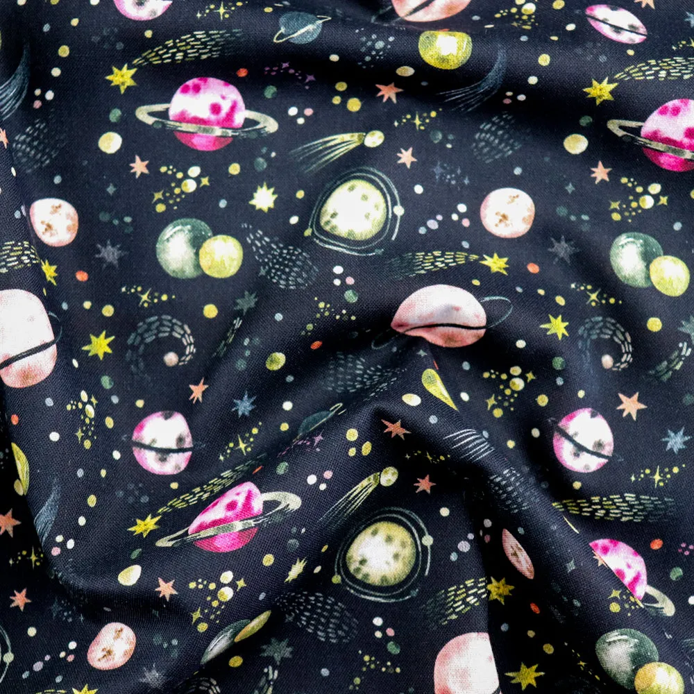 FS1016 Planets Cotton Fabric Black