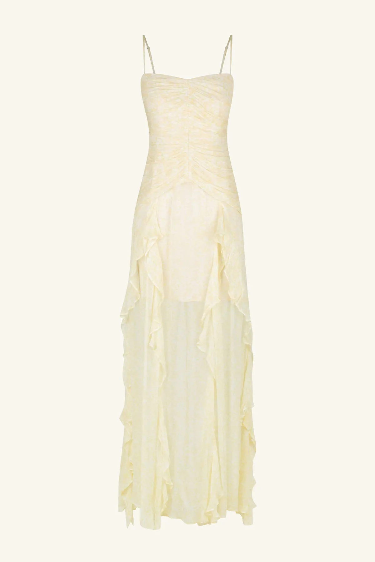 GINA RUCHED FRILL MAXI DRESS - LIMONCELLO