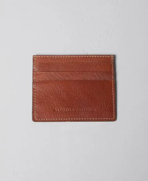 Grained Calfskin Mini Card Case | Brown