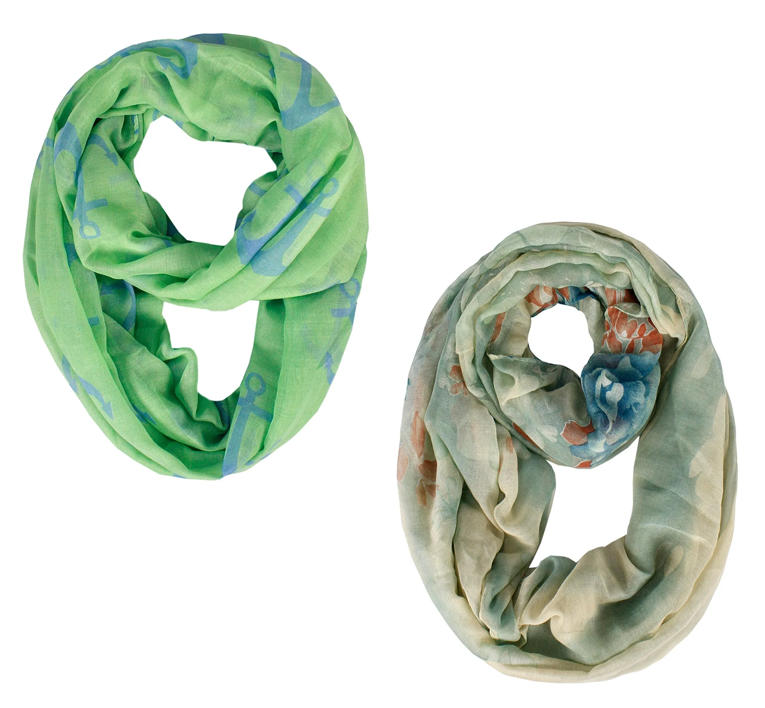 Green 2 Pack Peach Couture All season Infinity Loop Scarves Bold Anchor Print Scarf