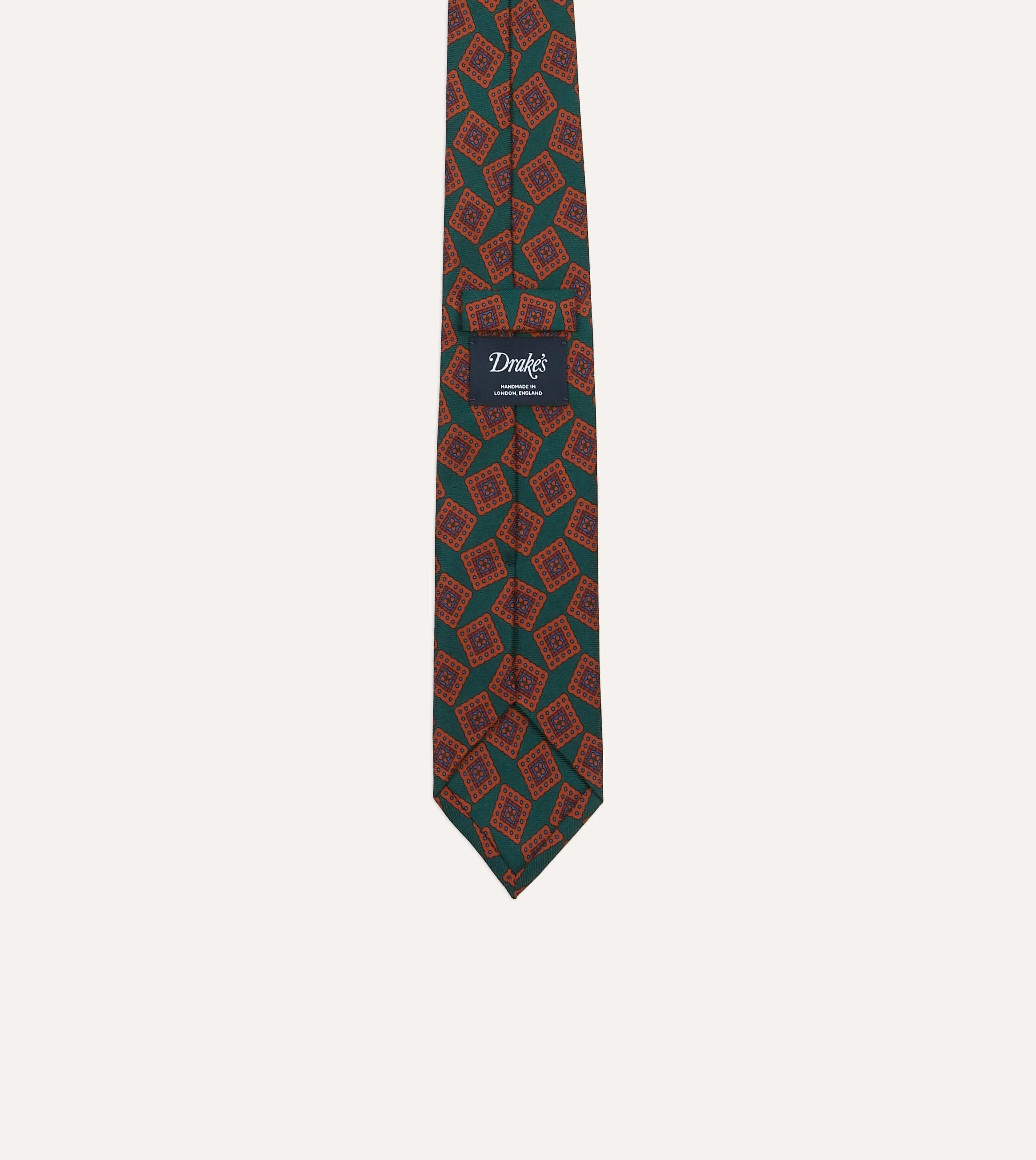 Green and Brown Jumbled Tile Print Silk Twill Self Tipped Tie