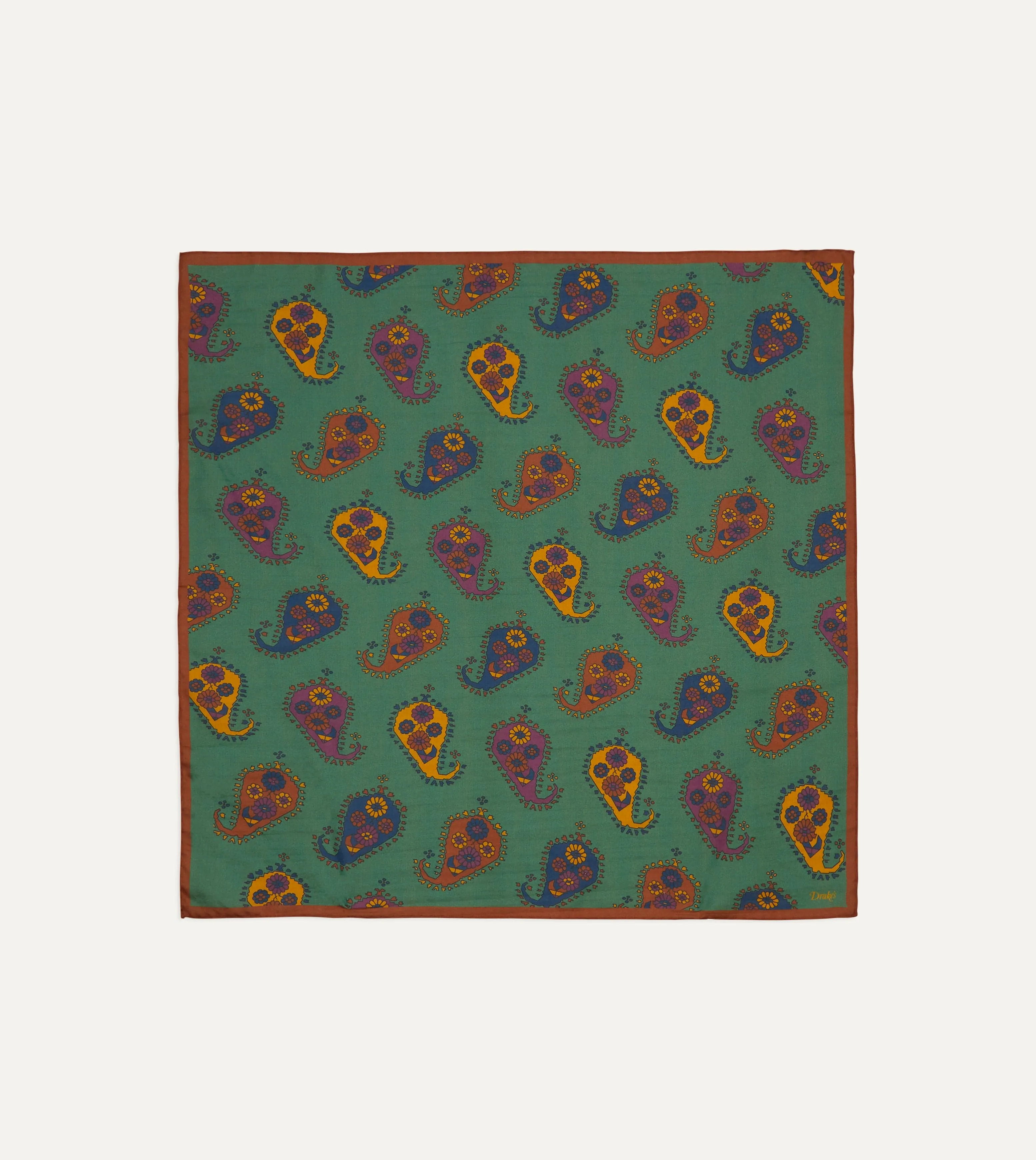 Green Flower Paisley Print Silk-Cotton Bandana