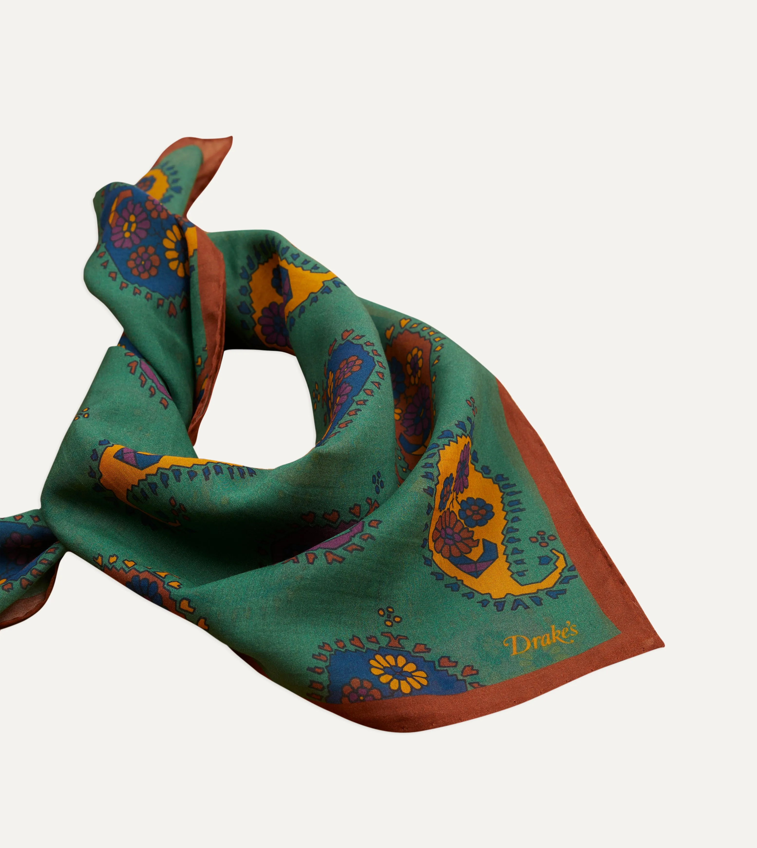 Green Flower Paisley Print Silk-Cotton Bandana