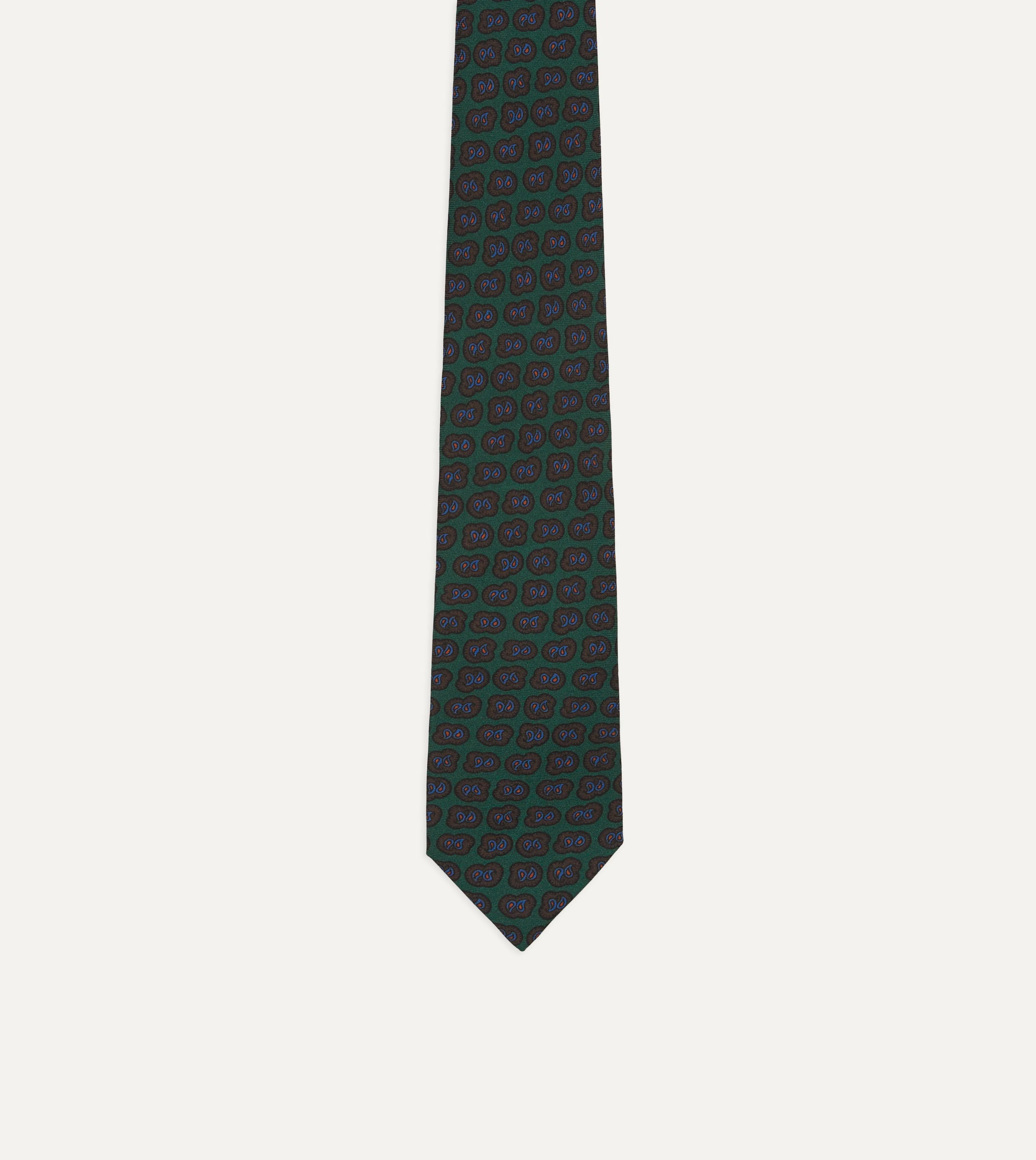 Green Paisley Double Leaf Print Silk Self-Tipped Tie