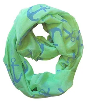 Green Peach Couture All season Infinity Loop Scarves Bold Anchor Print Scarf