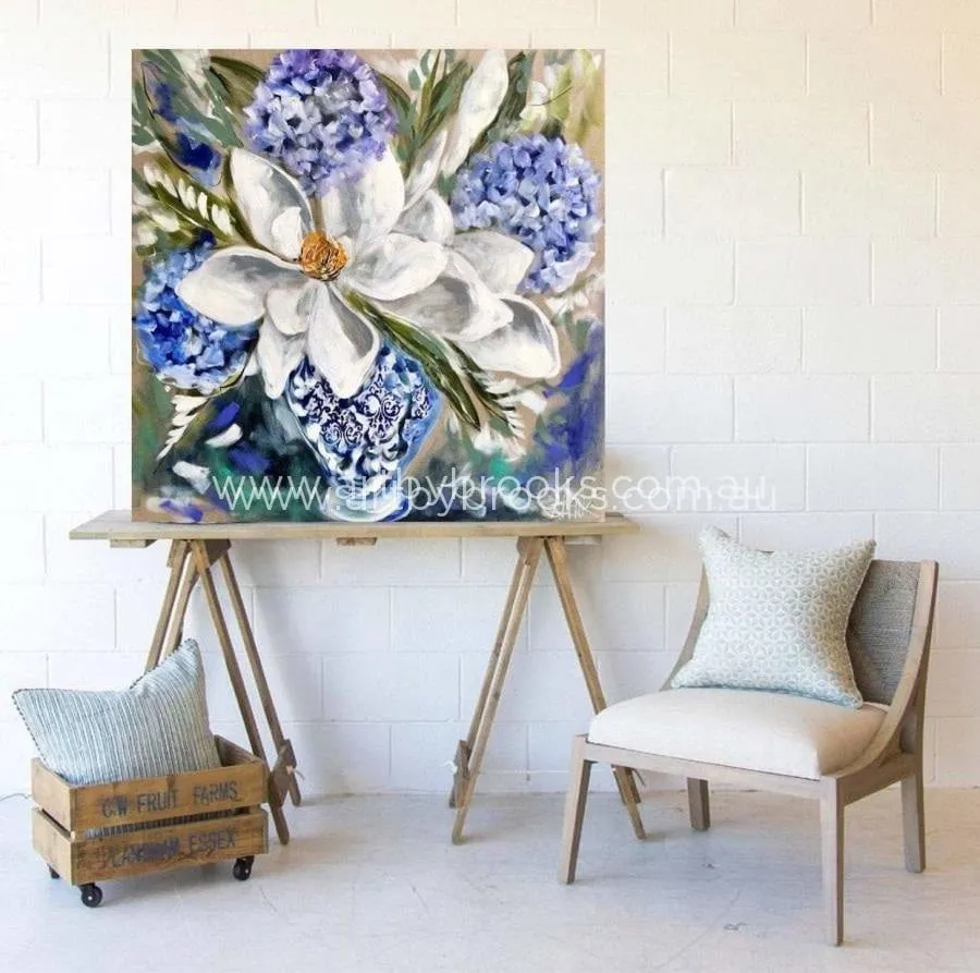 Hampton’s grandiflora    - Original on Belgian linen 90x90cm