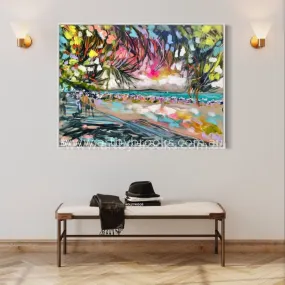 Happy Holidays - Noosa Main Beach  -Original on Belgian linen  90x120  Cm